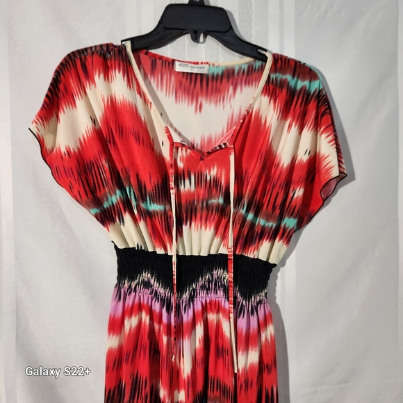ACE FASHION MULTICOLOR MIDI DRESS WITH ELASTIC WAISTBAND SIZE LARGE - Picture 2 of 9